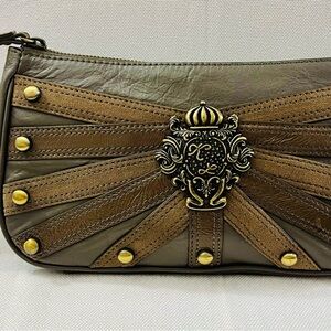 Kate Landry brown leather “Strappy” organizer wristlet wallet/clutch.